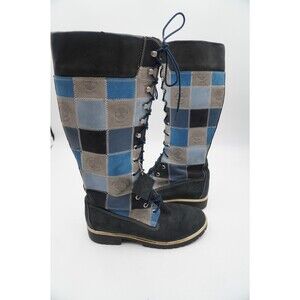 Timberland Tall Patchwork Women's Sz 11M Rare Blue & Grey Knee High BootY2K Boho